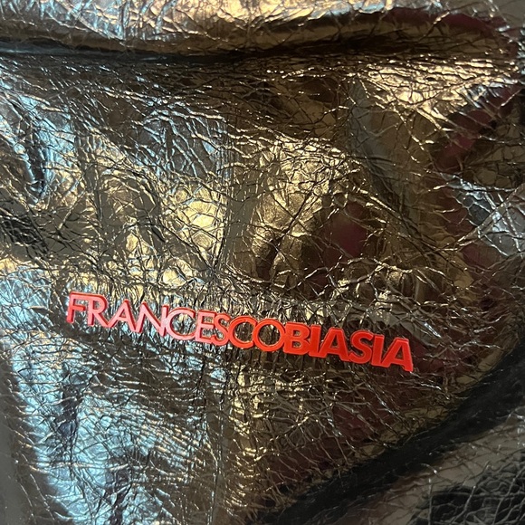 RARE FRANCESCO BIASIA BLACK RED LEATHER SHOULDER MESSENGER BAG - Picture 3 of 14